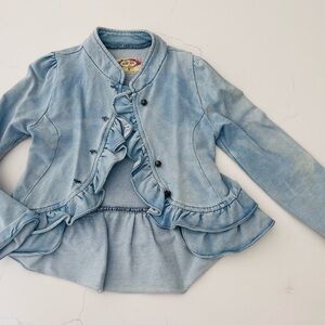 Joyfolie Sky Blue Ruffled Jean Jacket for Kids
